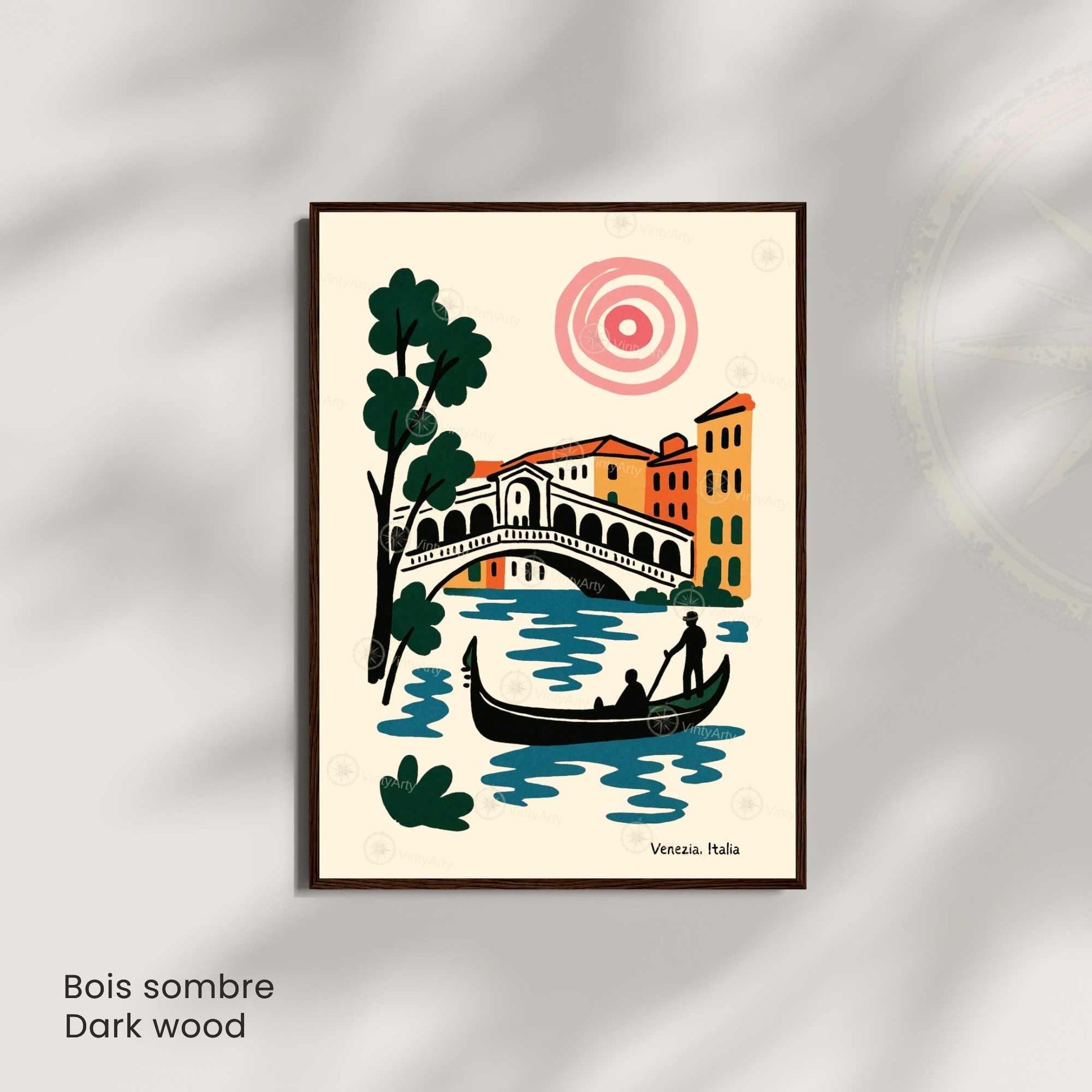 Affiche Venise – Pont du Rialto & Gondole | Poster voyage Italie style Matisse moderne | Décoration murale Venezia