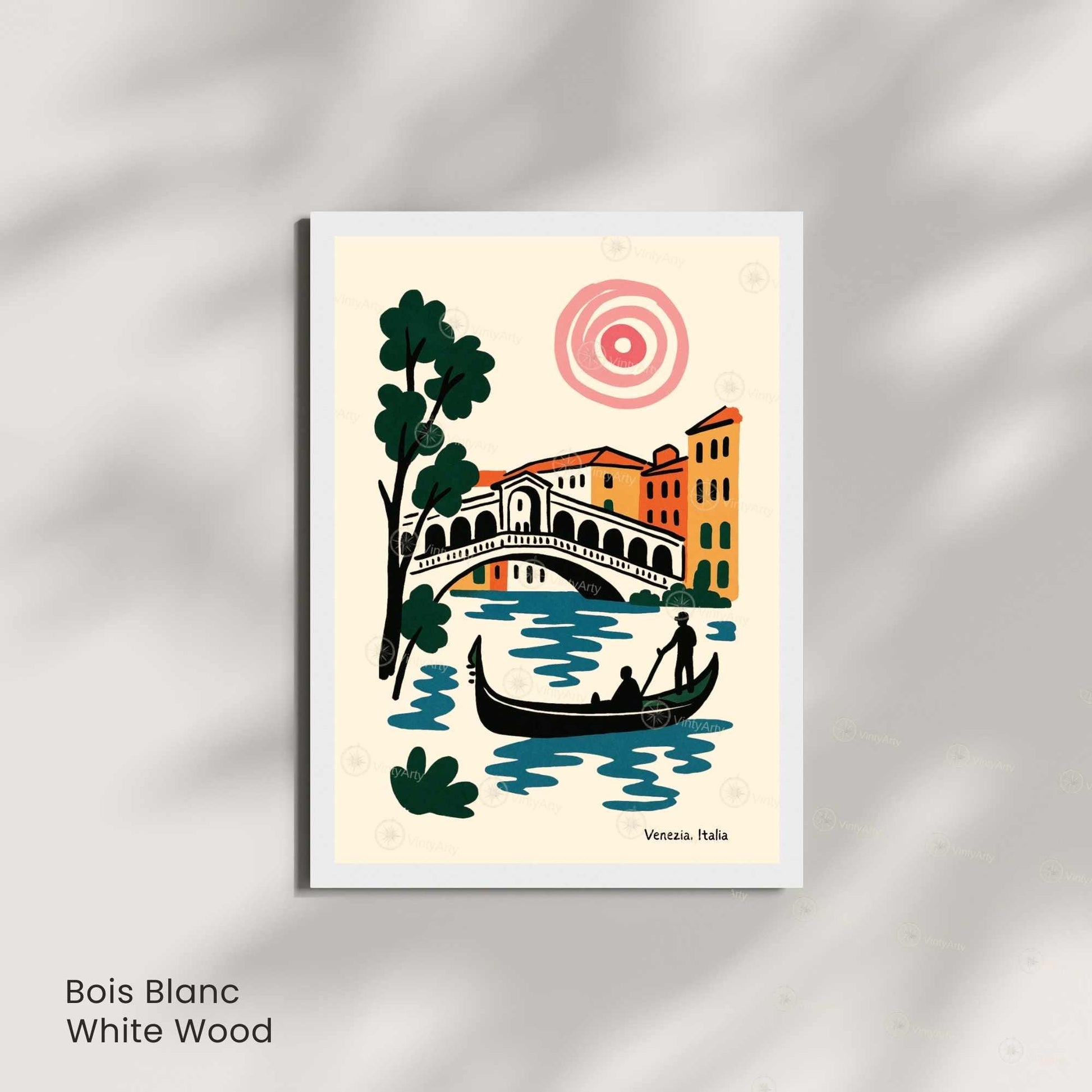 Affiche Venise – Pont du Rialto & Gondole | Poster voyage Italie style Matisse moderne | Décoration murale Venezia