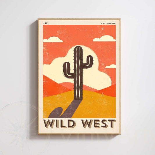 Wild West California Poster | Vintage Desert Print | Retro Cactus Wall Art | California poster