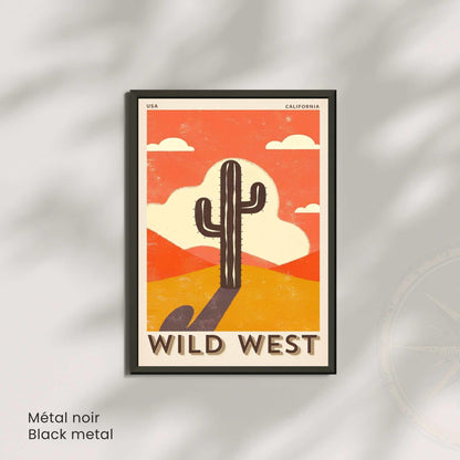 Affiche Wild West California | Poster Vintage Désert Américain | Illustration Cactus Rétro