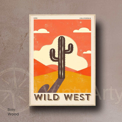 Affiche Wild West California | Poster Vintage Désert Américain | Illustration Cactus Rétro