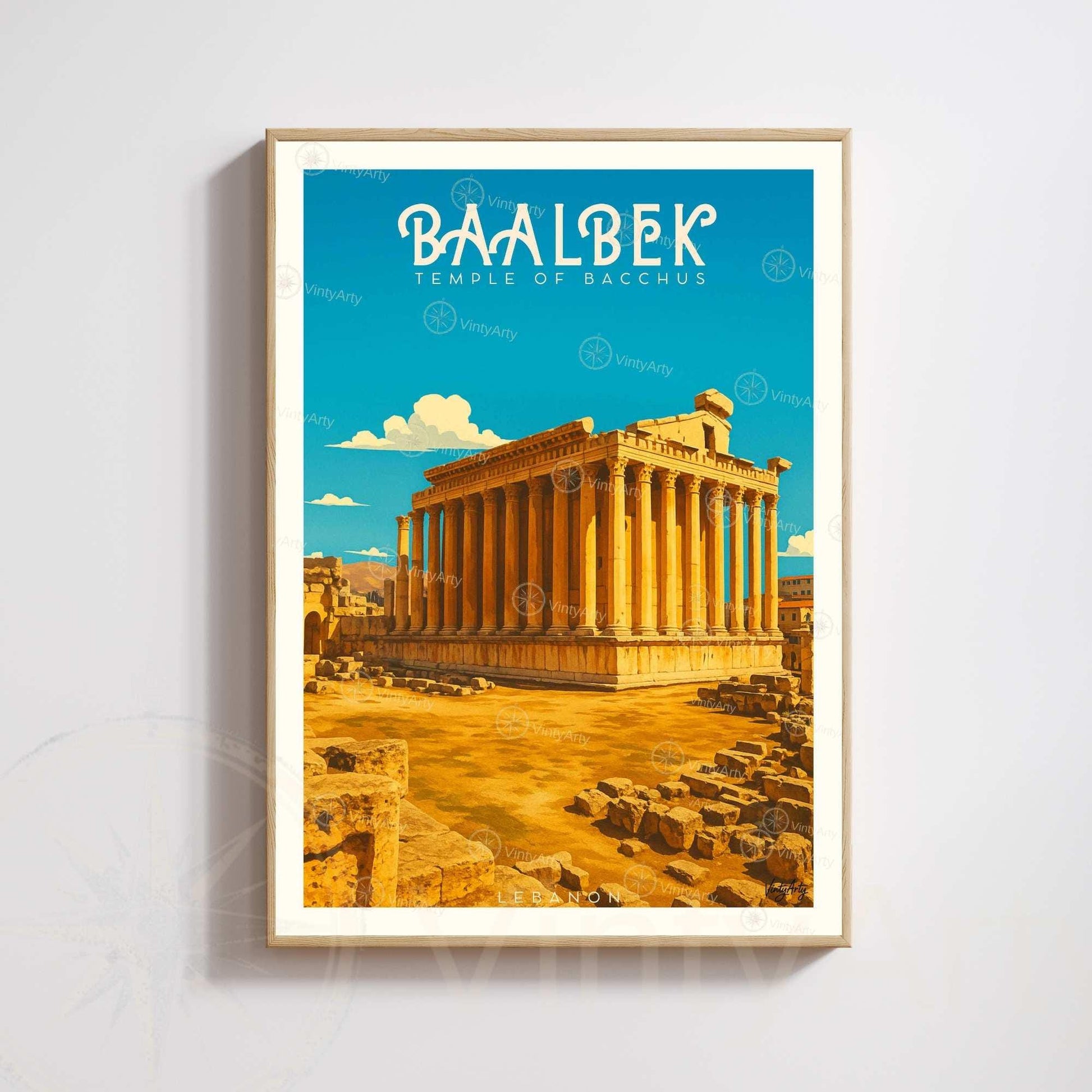 Baalbek Poster Lebanon | Temple of Bacchus Vintage Travel Print | Historical Wall Art
