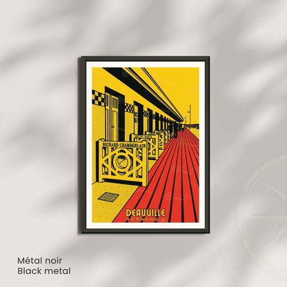 Affiche Deauville Les Planches – Poster vintage Normandie pop art rétro, décoration murale chic, cabines de plage, idée cadeau
