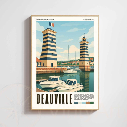 Affiche Deauville Port – Poster vintage Normandie, illustration rétro marine, décoration murale bord de mer, idée cadeau voyage