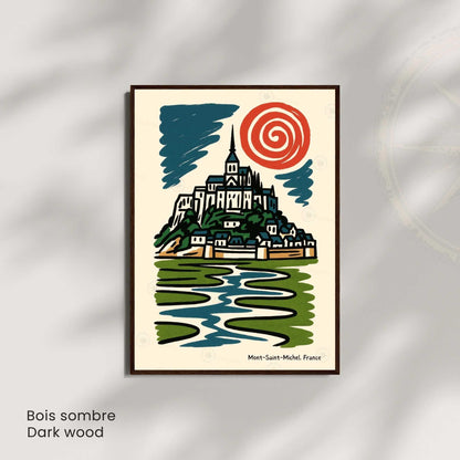 Affiche Mont-Saint-Michel – Poster rétro vintage France, décoration murale artistique Normandie, idée cadeau voyage
