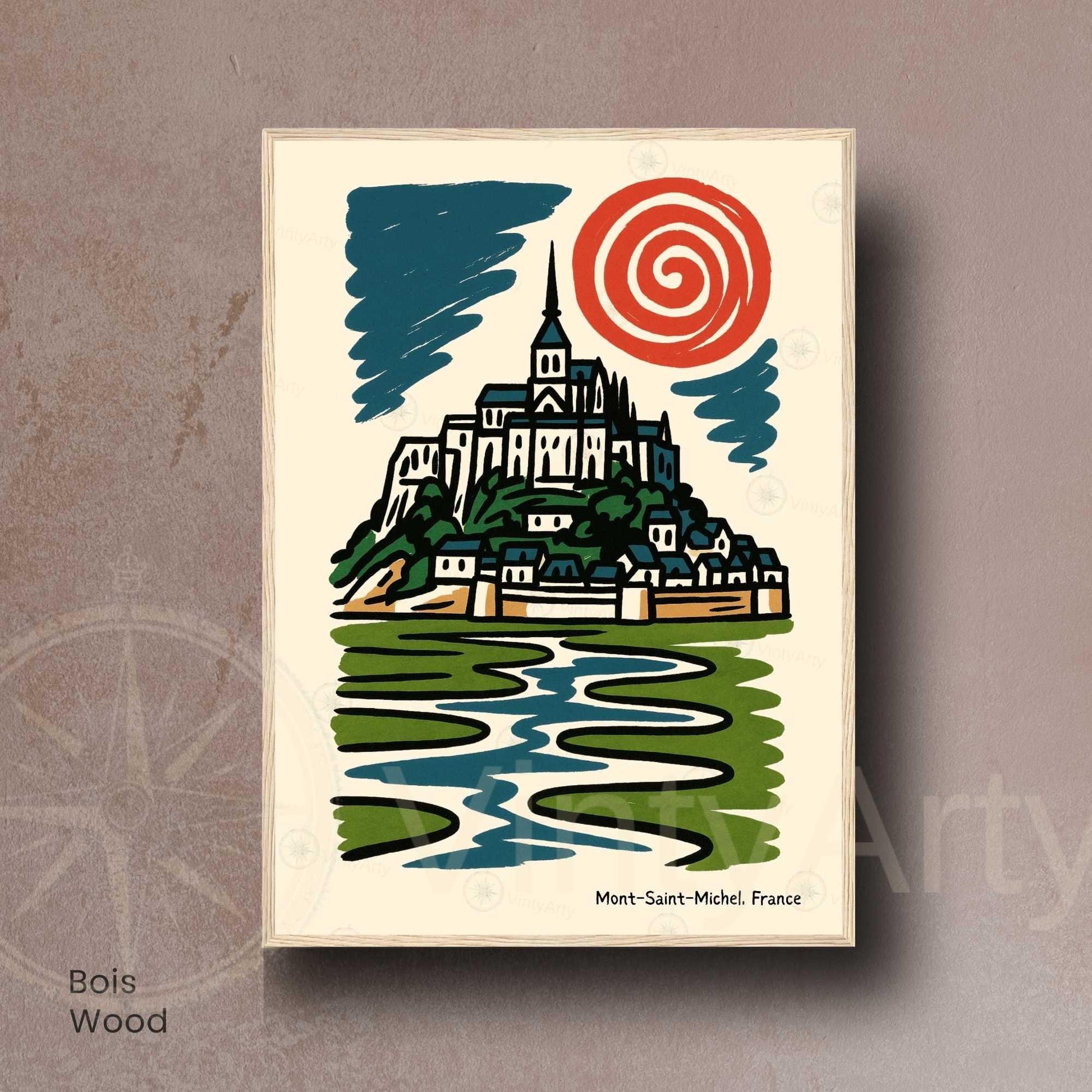 Affiche Mont-Saint-Michel – Poster rétro vintage France, décoration murale artistique Normandie, idée cadeau voyage