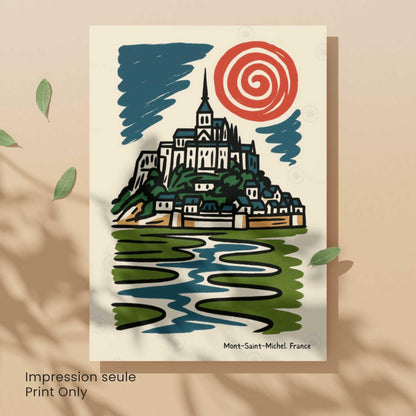 Affiche Mont-Saint-Michel – Poster rétro vintage France, décoration murale artistique Normandie, idée cadeau voyage