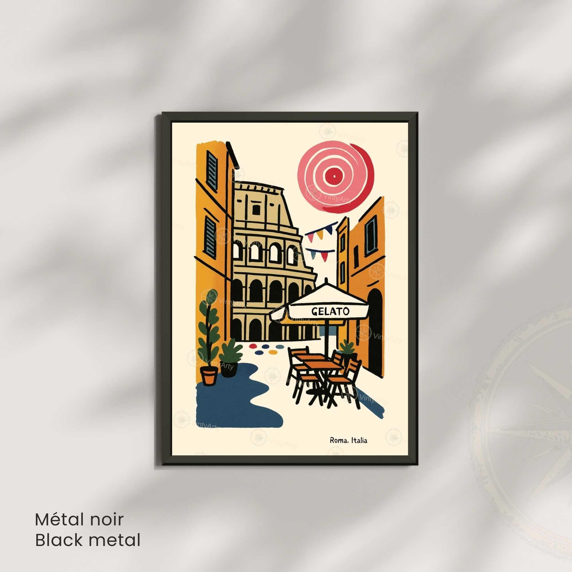 Affiche Rome – Poster rétro vintage Colisée Italie, décoration murale artistique, idée cadeau voyage, impression seule ou encadrée