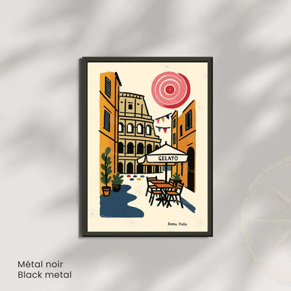 Affiche Rome – Poster rétro vintage Colisée Italie, décoration murale artistique, idée cadeau voyage, impression seule ou encadrée