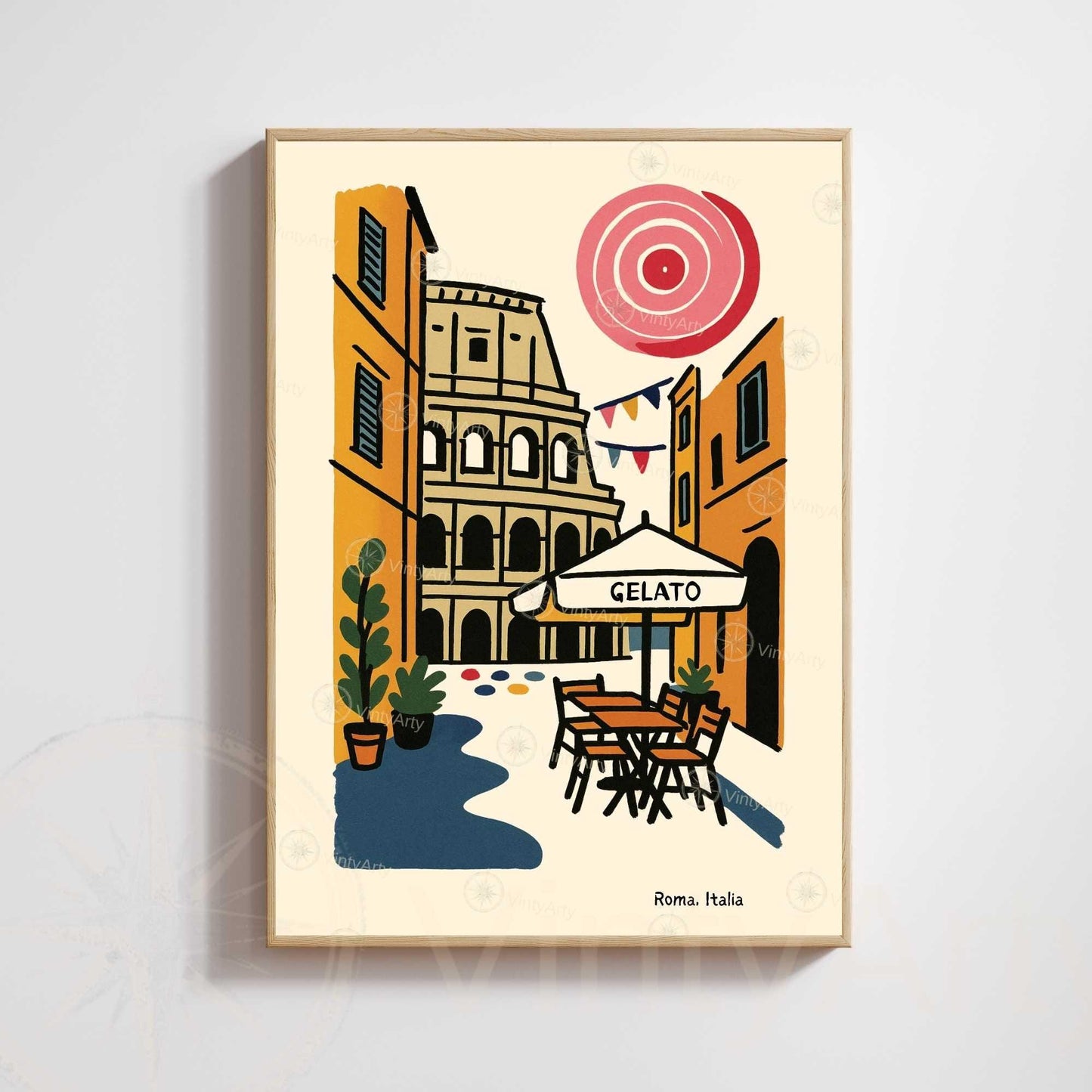 Affiche Rome – Poster rétro vintage Colisée Italie, décoration murale artistique, idée cadeau voyage, impression seule ou encadrée