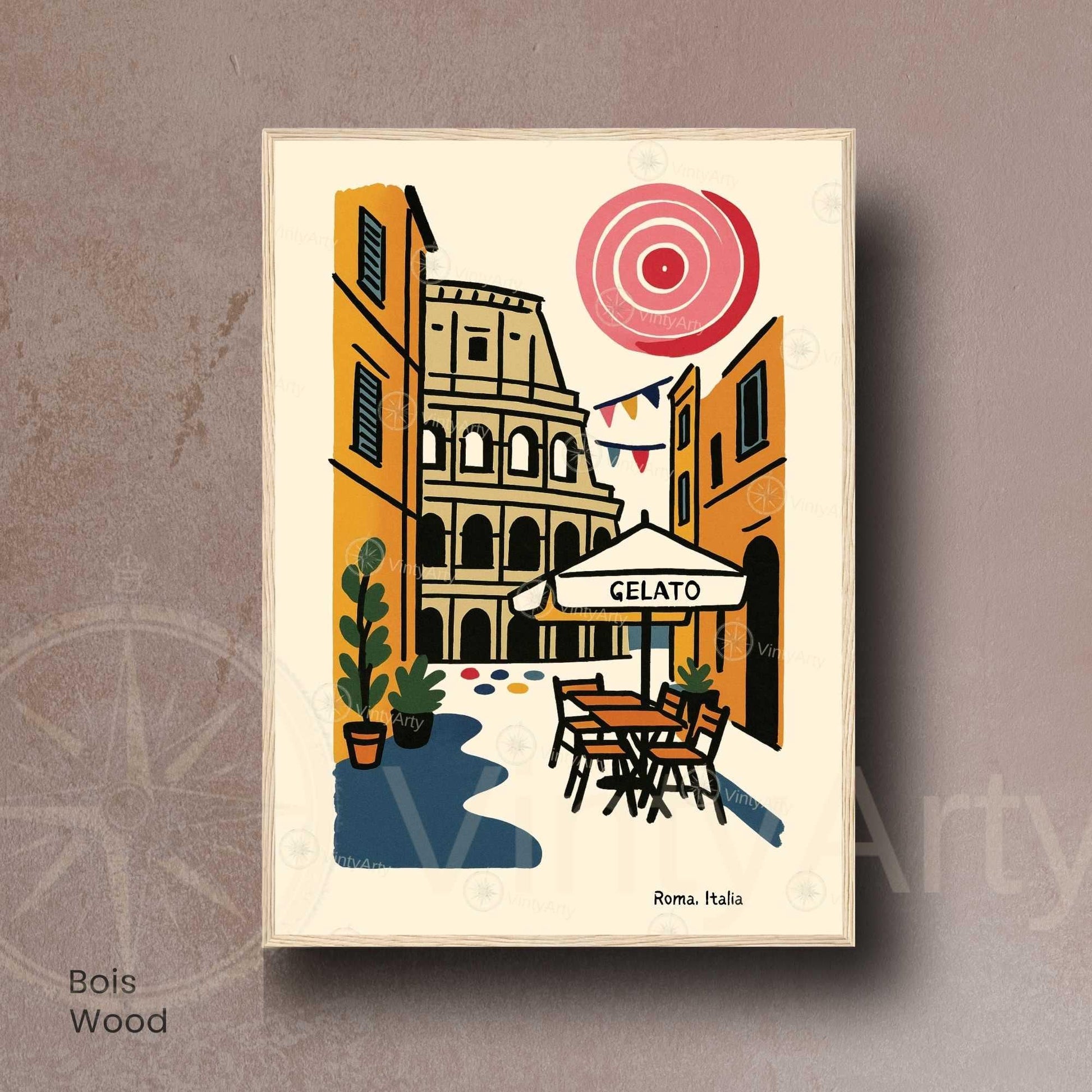 Affiche Rome – Poster rétro vintage Colisée Italie, décoration murale artistique, idée cadeau voyage, impression seule ou encadrée