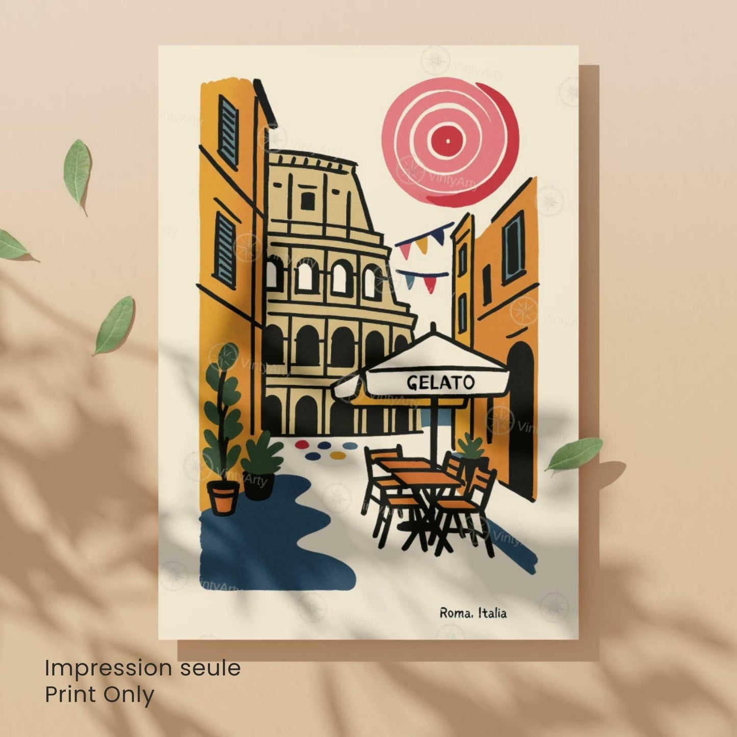 Affiche Rome – Poster rétro vintage Colisée Italie, décoration murale artistique, idée cadeau voyage, impression seule ou encadrée