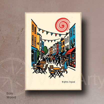 Affiche Brighton – Poster rétro vintage Angleterre, illustration artistique décorative, idée cadeau voyage UK, impression seule ou encadrée