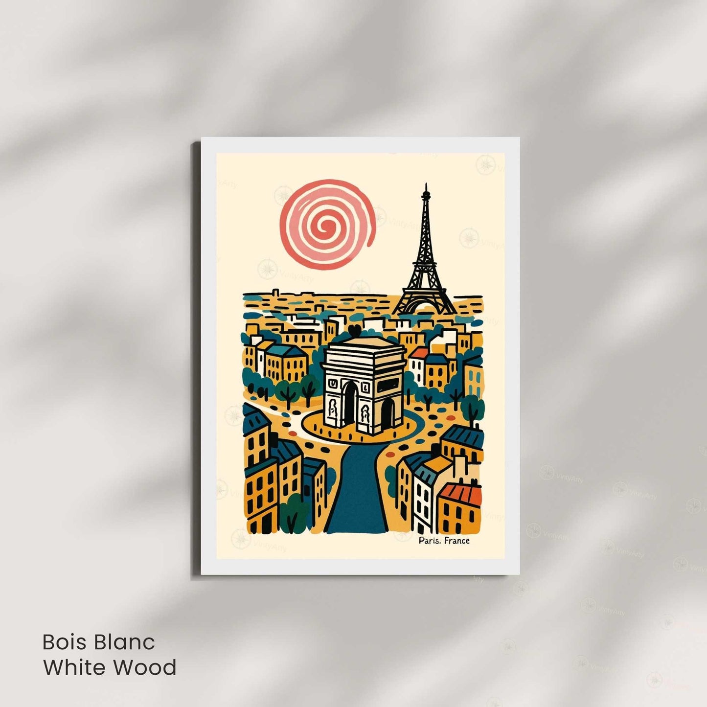 Affiche Paris rétro – Poster vintage Arc de Triomphe et Tour Eiffel, illustration artistique murale, idée cadeau Paris
