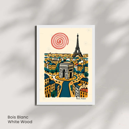 Affiche Paris rétro – Poster vintage Arc de Triomphe et Tour Eiffel, illustration artistique murale, idée cadeau Paris