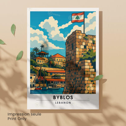 Affiche Byblos Liban | Poster Vintage Voyage | Illustration Port Méditerranéen