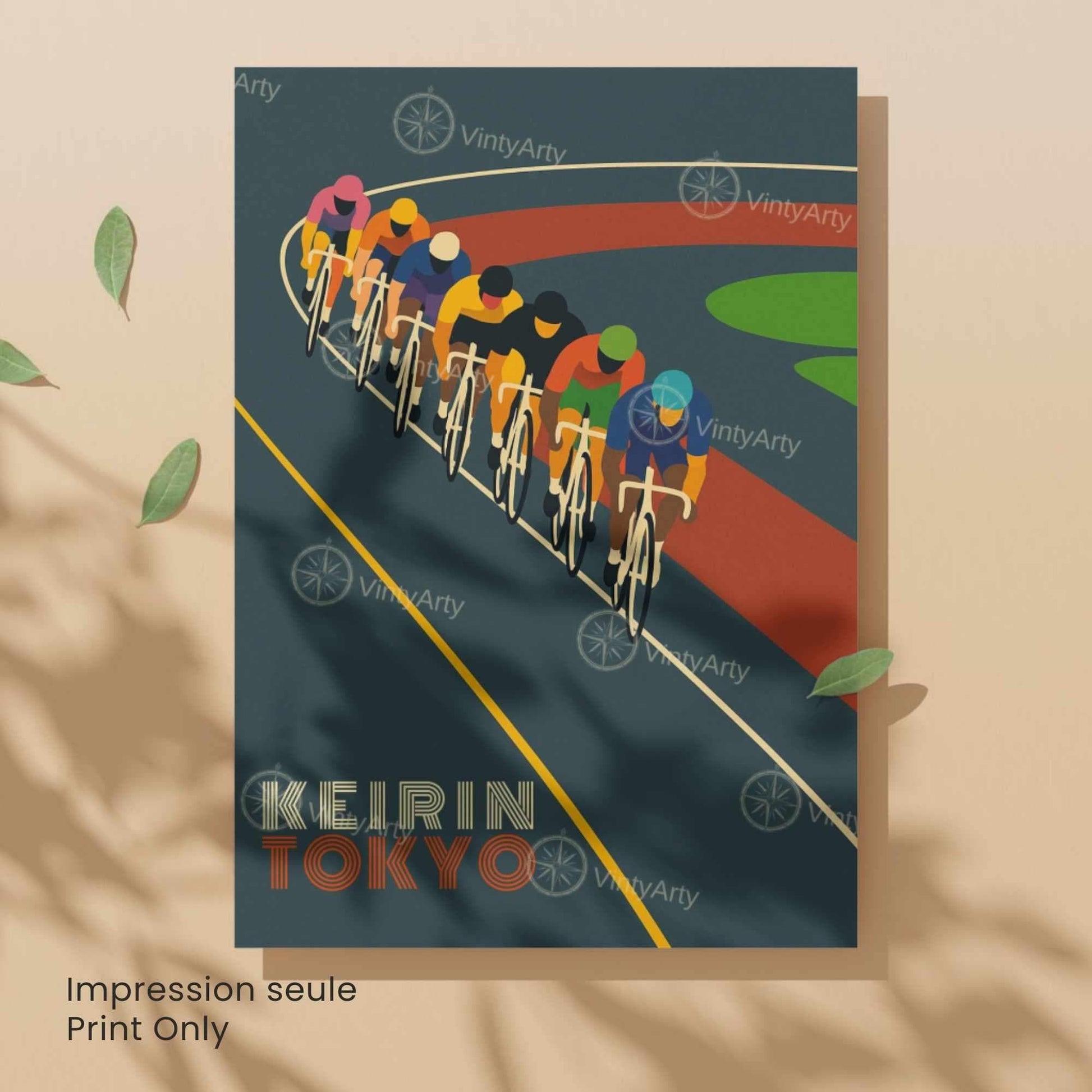 Affiche Cyclisme Keirin Tokyo | Poster Vintage Vélo | Illustration Rétro Piste