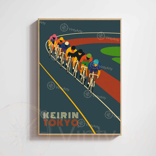 Keirin Tokyo Cycling Poster | Vintage Bike Print | Retro Track Racing Wall Art