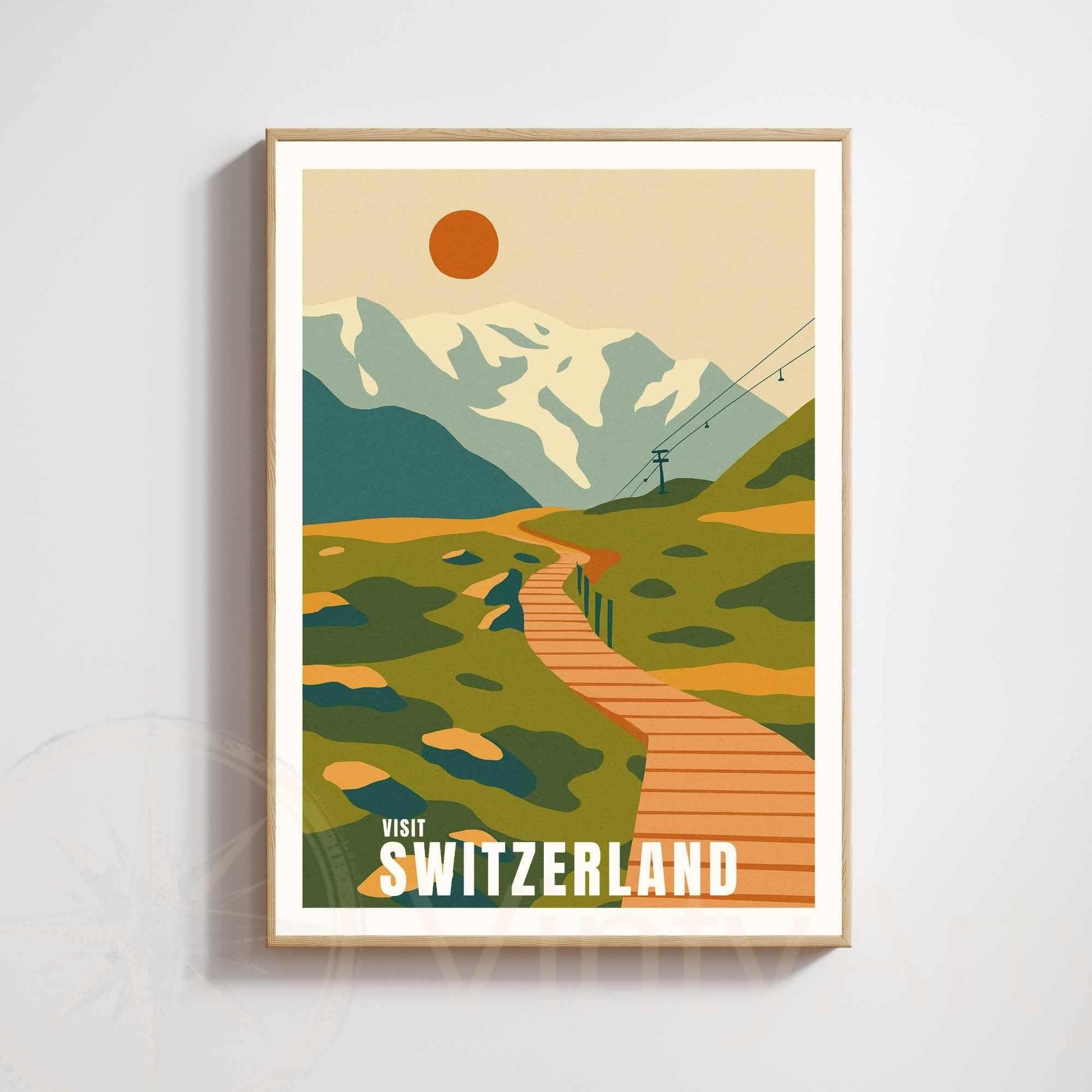 Switzerland Mountains Poster | Vintage Travel Print | Retro Alpine Wall Art