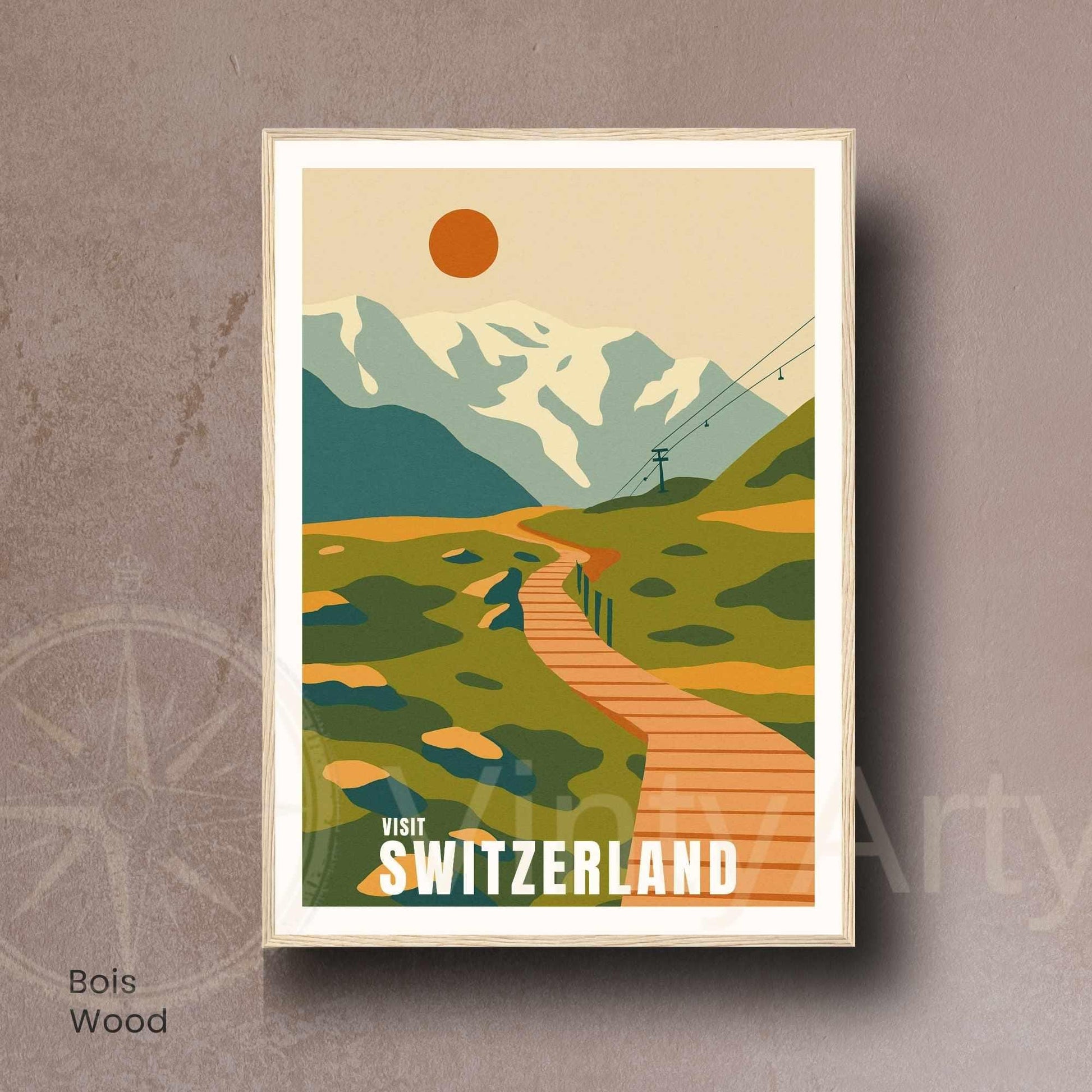 Affiche Suisse Montagnes | Poster Vintage Switzerland | Illustration Rétro Voyage