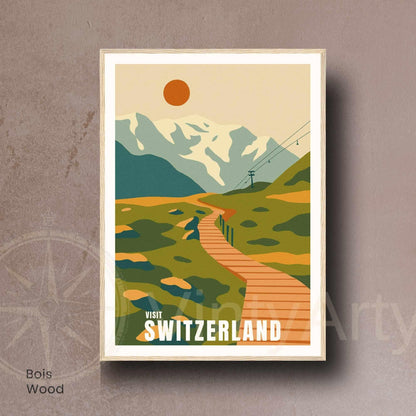 Affiche Suisse Montagnes | Poster Vintage Switzerland | Illustration Rétro Voyage