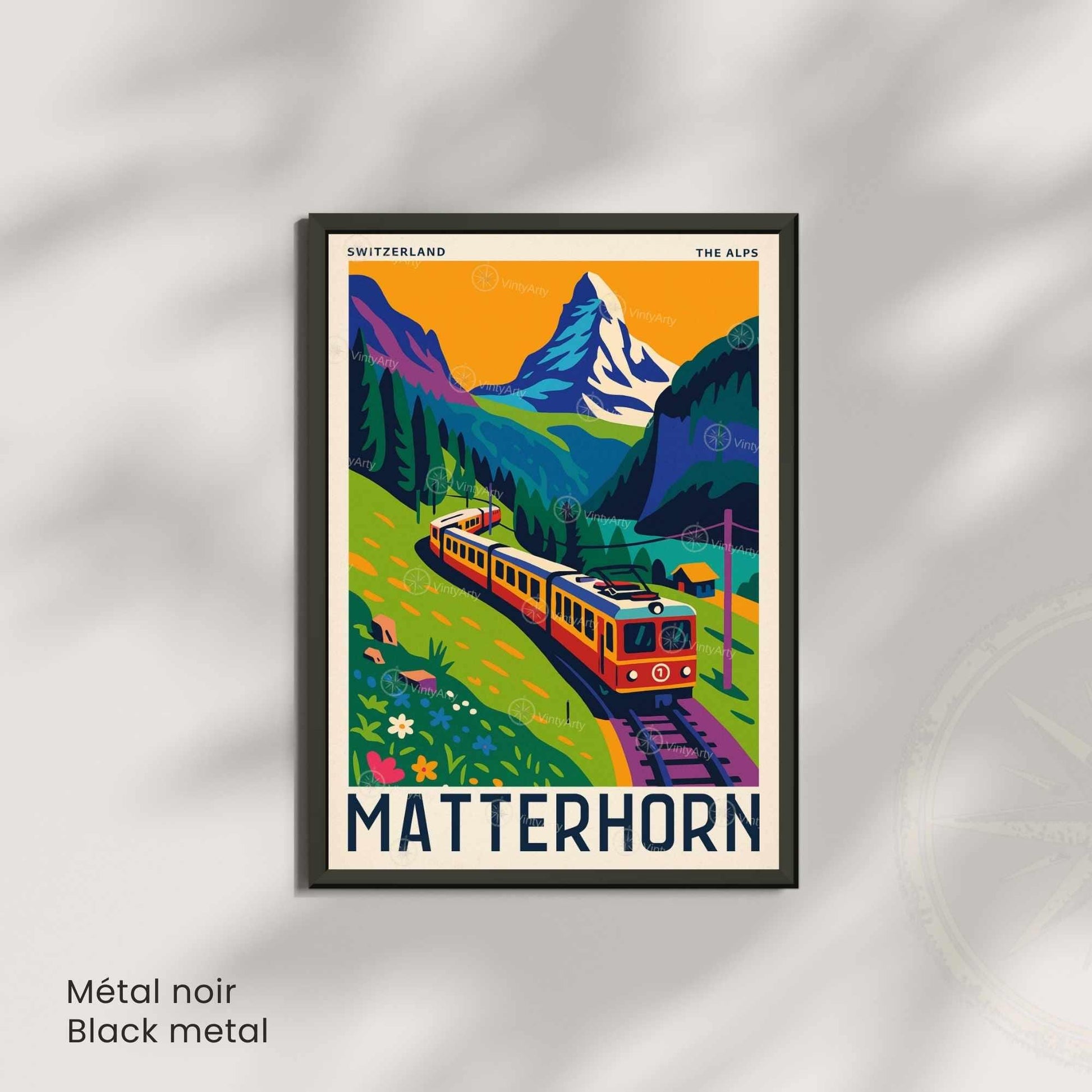 Affiche Suisse Matterhorn | Poster Vintage Train Alpes | Illustration Rétro Montagne