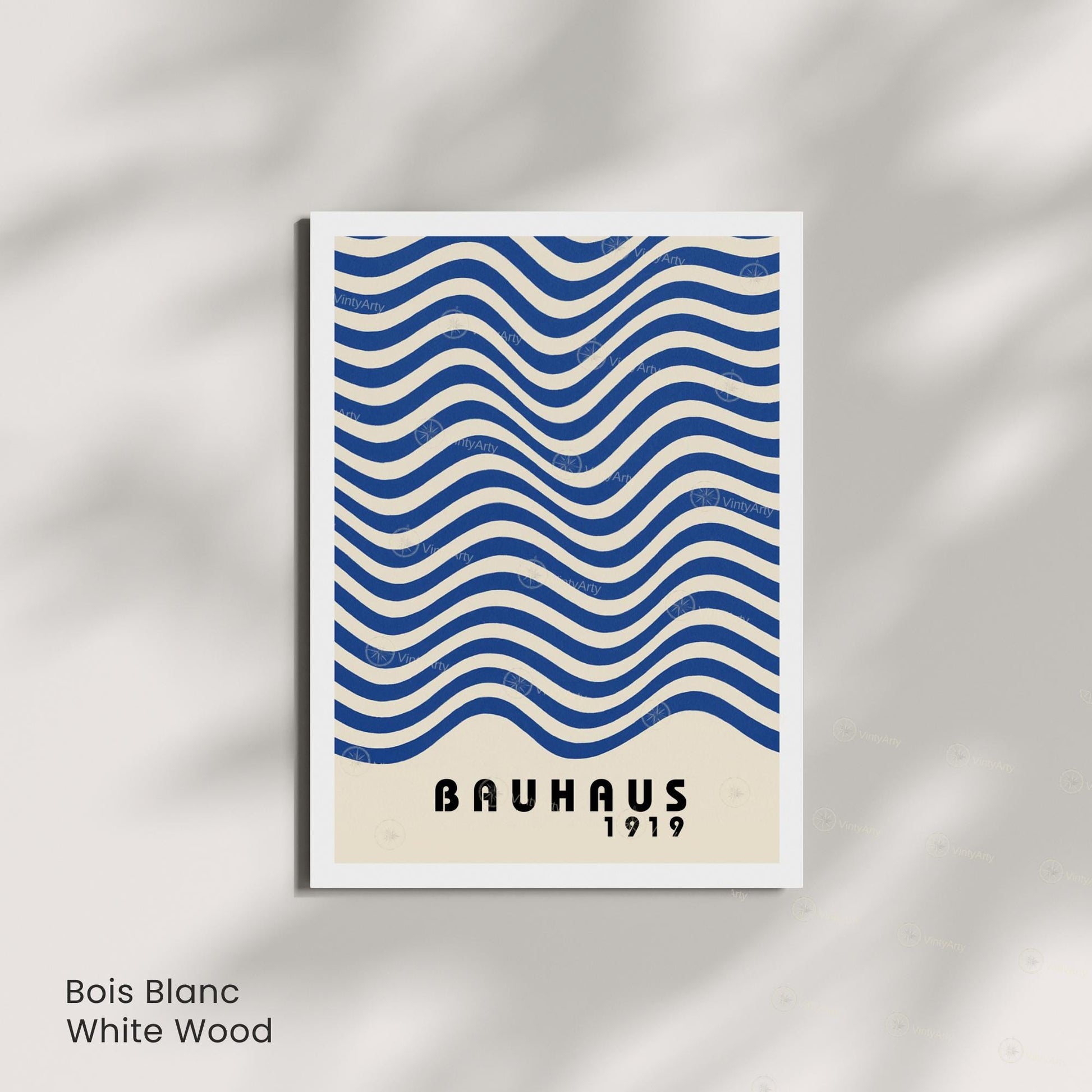 Affiche Bauhaus 1919 – Poster graphique vagues bleues, style moderniste minimaliste, décoration murale design