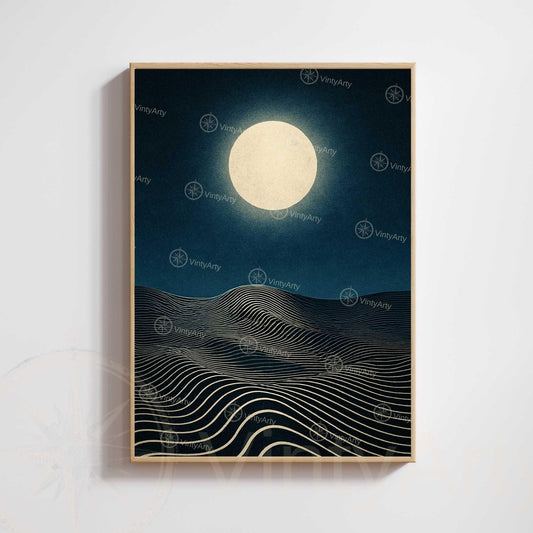 Minimalist Moon Poster – Abstract Night Landscape Wall Art