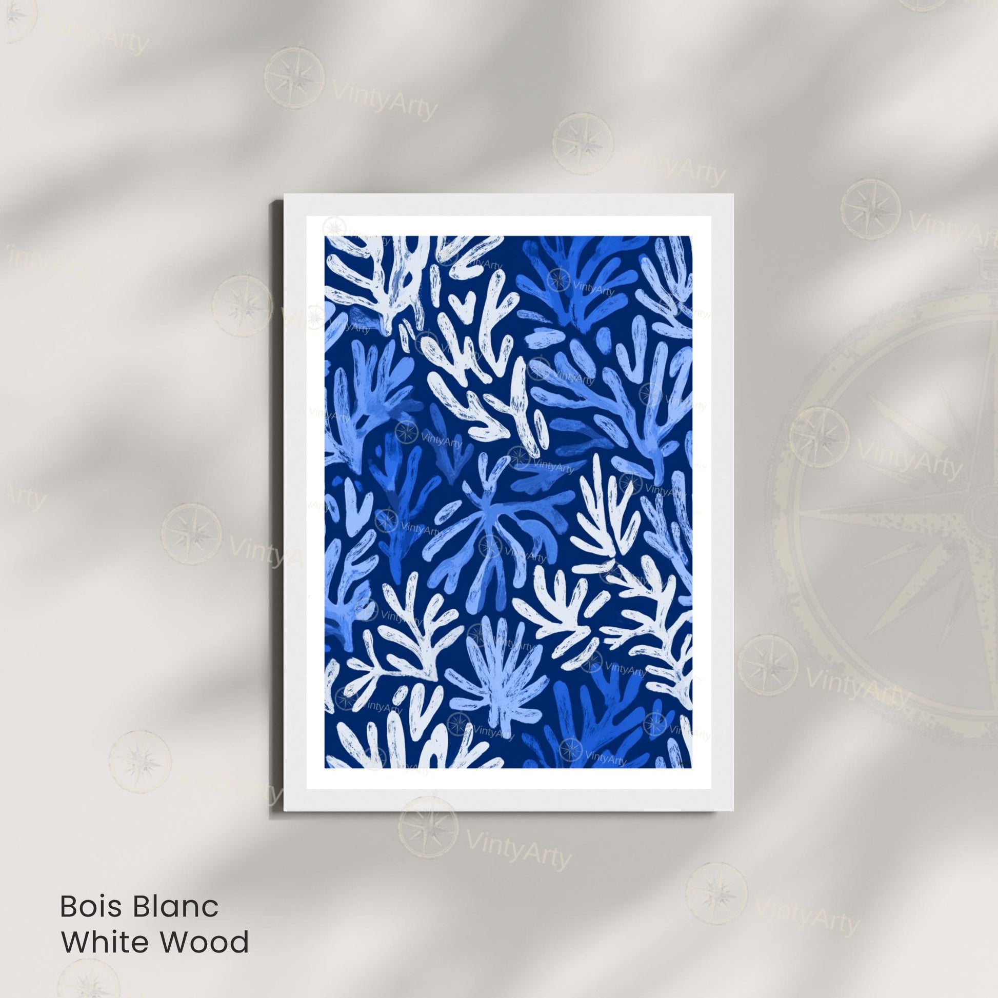 Affiche Matisse corail bleu blanc – Poster marin abstrait – Art mural moderne