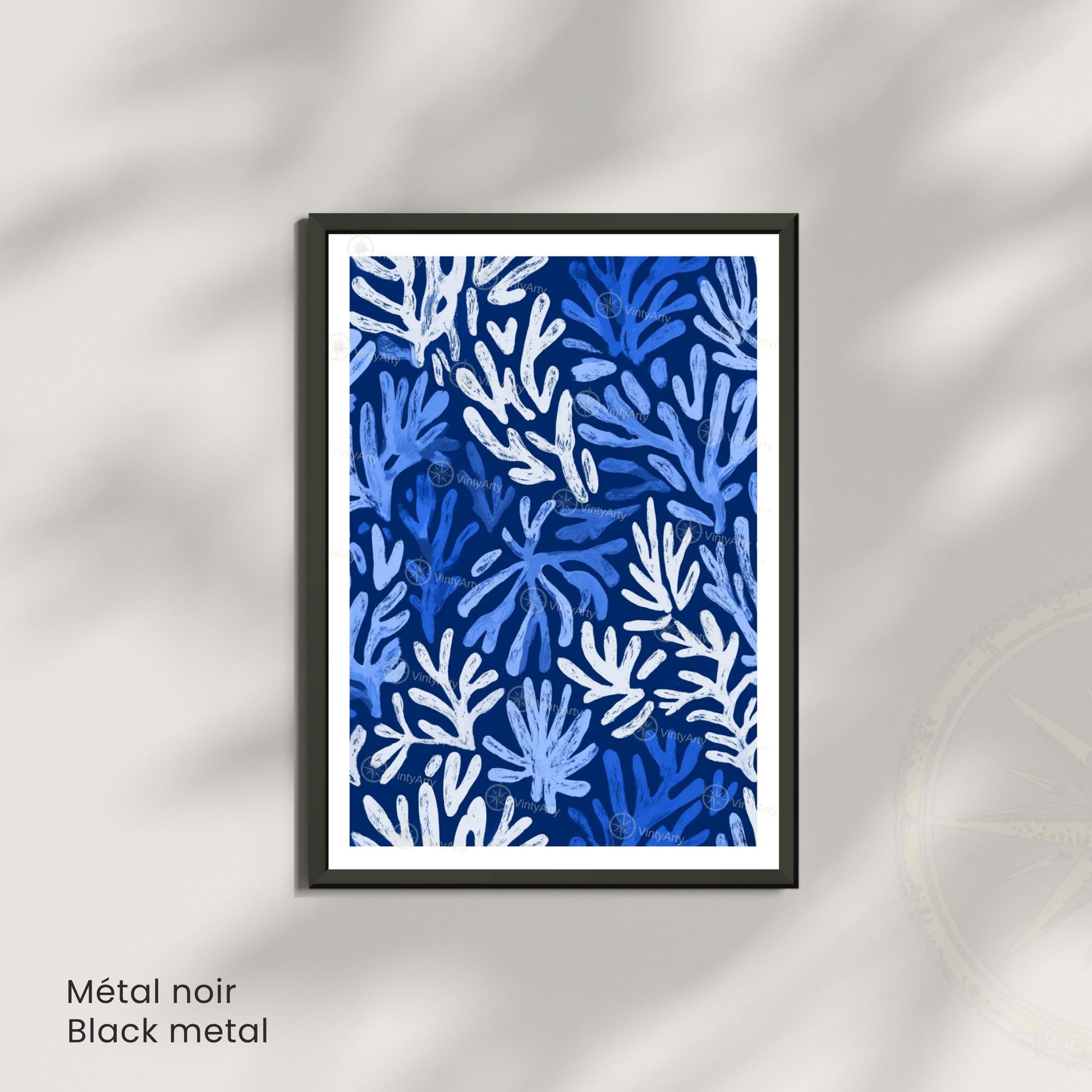 Affiche Matisse corail bleu blanc – Poster marin abstrait – Art mural moderne