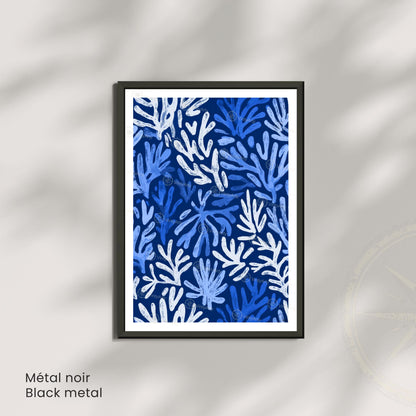 Affiche Matisse corail bleu blanc – Poster marin abstrait – Art mural moderne