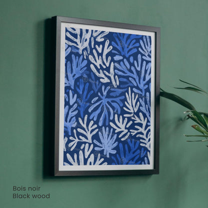 Affiche Matisse corail bleu blanc – Poster marin abstrait – Art mural moderne