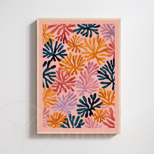 Affiche Matisse rose – Poster corail abstrait multicolore – Art mural moderne