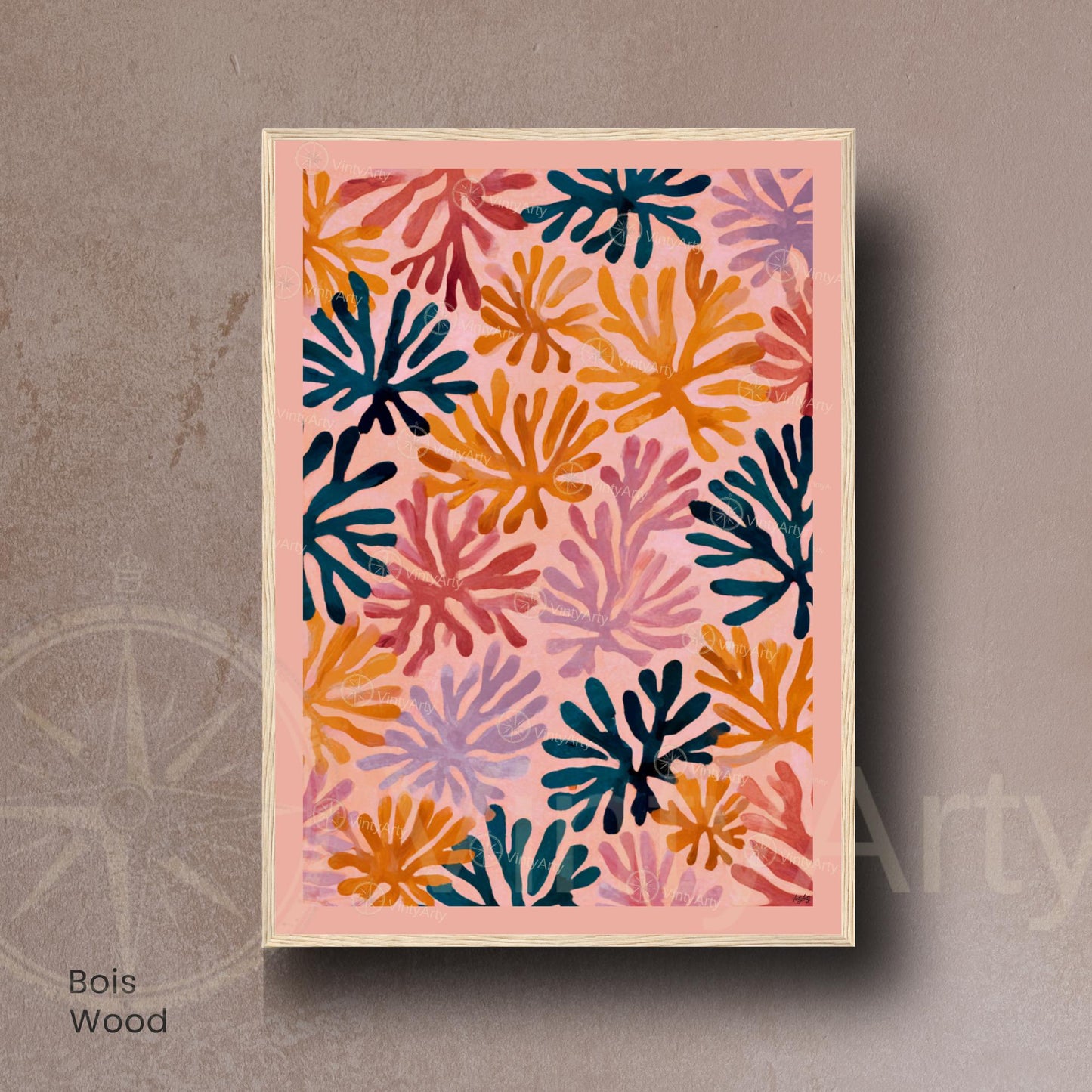 Affiche Matisse rose – Poster corail abstrait multicolore – Art mural moderne