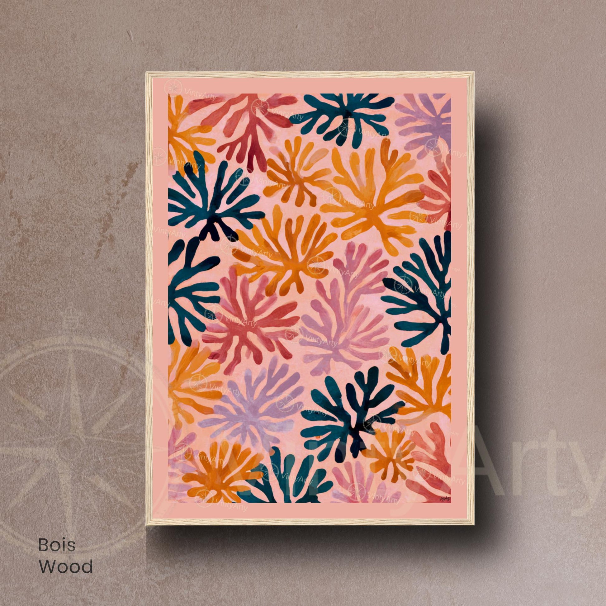 Affiche Matisse rose – Poster corail abstrait multicolore – Art mural moderne