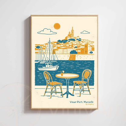 Affiche Vieux-Port Marseille | Poster vintage France | Décoration murale Méditerranée | Affiche Marseille