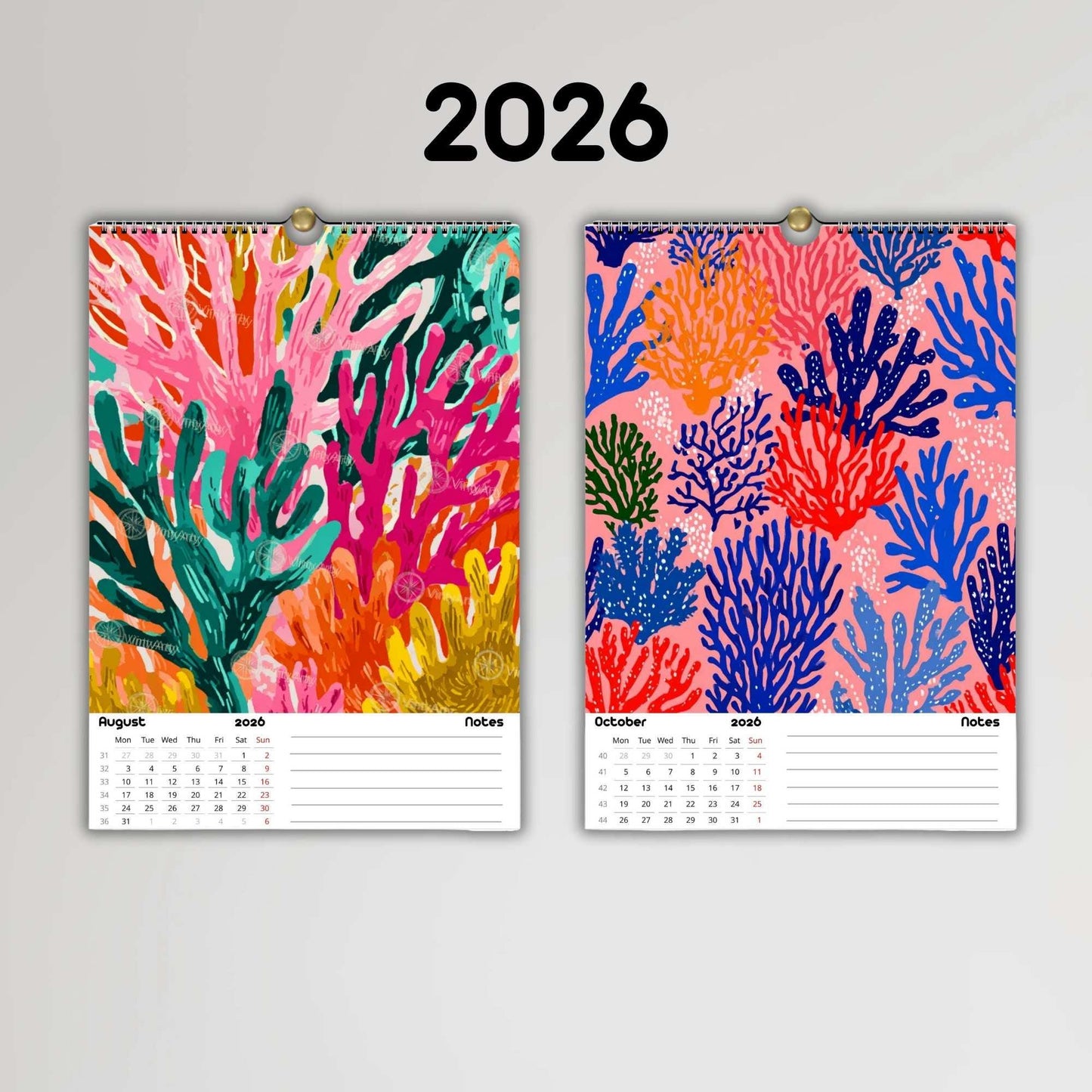 Calendrier mural 2026 Corail | Calendrier Personnalisable | Papier premium & design moderne | Calendrier 2026