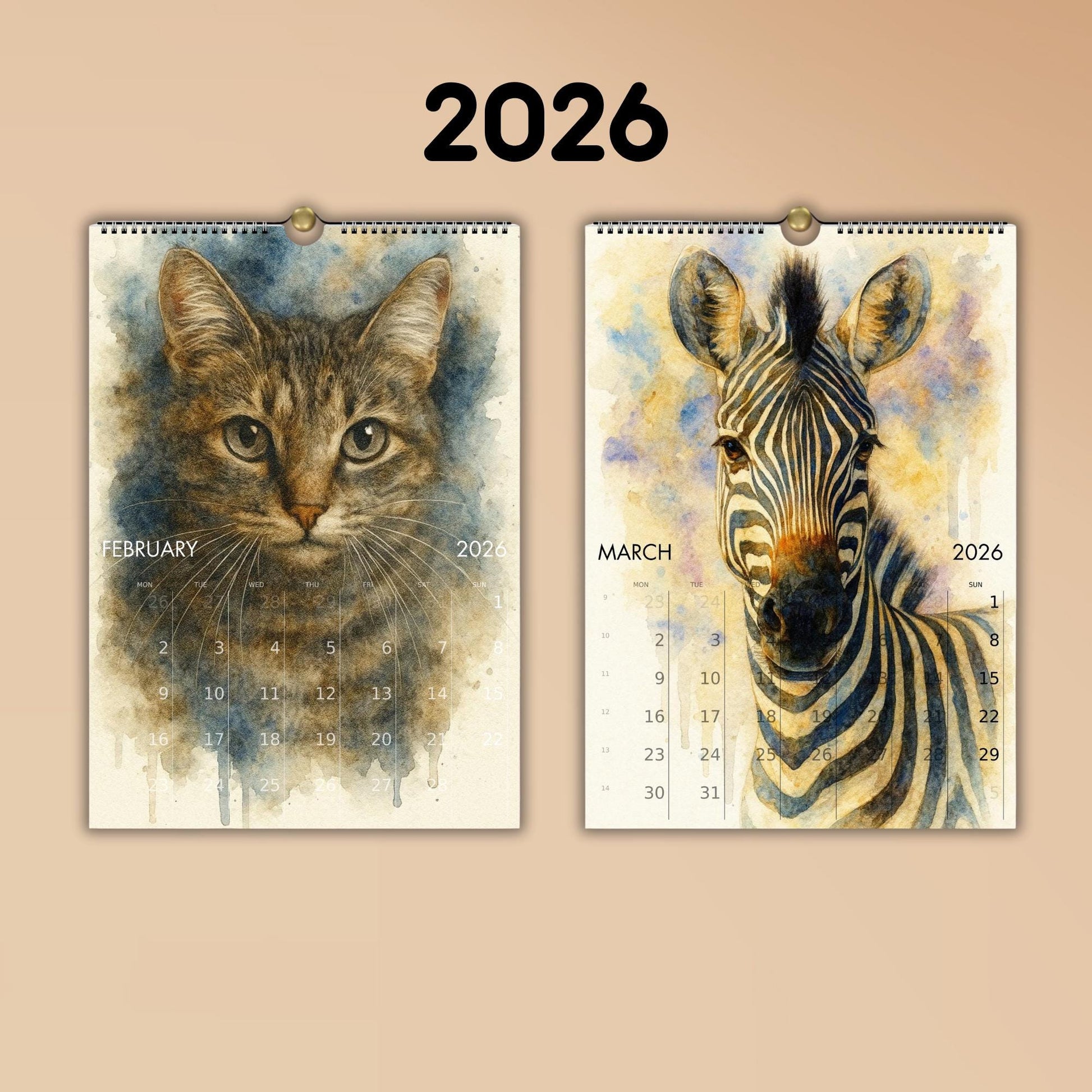 Calendrier mural 2026 Animaux du Monde | Calendrier 2026 | Calendrier animaux