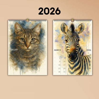 Calendrier mural 2026 Animaux du Monde | Calendrier 2026 | Calendrier animaux
