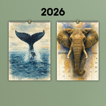 Calendrier mural 2026 Animaux du Monde | Calendrier 2026 | Calendrier animaux