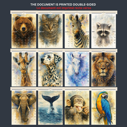 Calendrier mural 2026 Animaux du Monde | Calendrier 2026 | Calendrier animaux