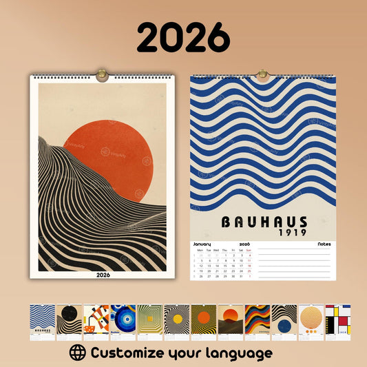 2026 Bauhaus Wall Calendar | Op Art Illustrations Reusable as Posters | Premium Paper | 2026 Calendar