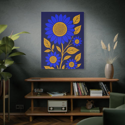 Bold Floral Canvas Art Print, Blue Sunflower Wall Decor, Home Decoration, Gift for Garden Lovers, Nursery Wall Art, Modern Art Piece