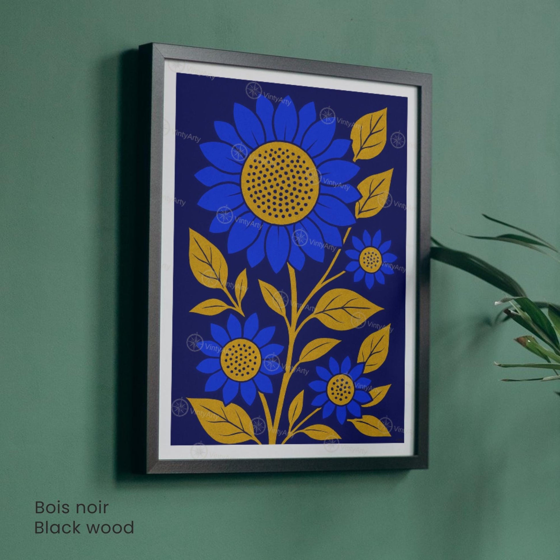 Affiche Tournesols Bleus et Or | Poster Botanique Moderne | Illustration Florale Murale