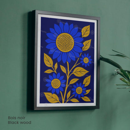Affiche Tournesols Bleus et Or | Poster Botanique Moderne | Illustration Florale Murale