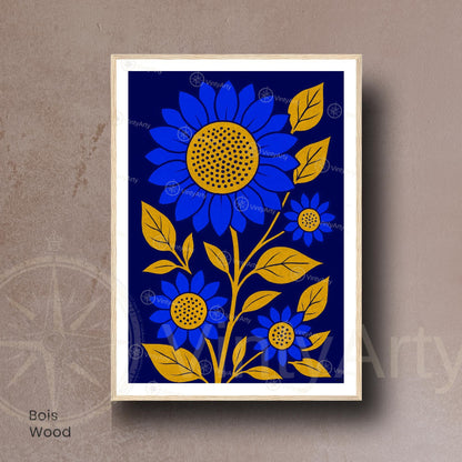 Affiche Tournesols Bleus et Or | Poster Botanique Moderne | Illustration Florale Murale