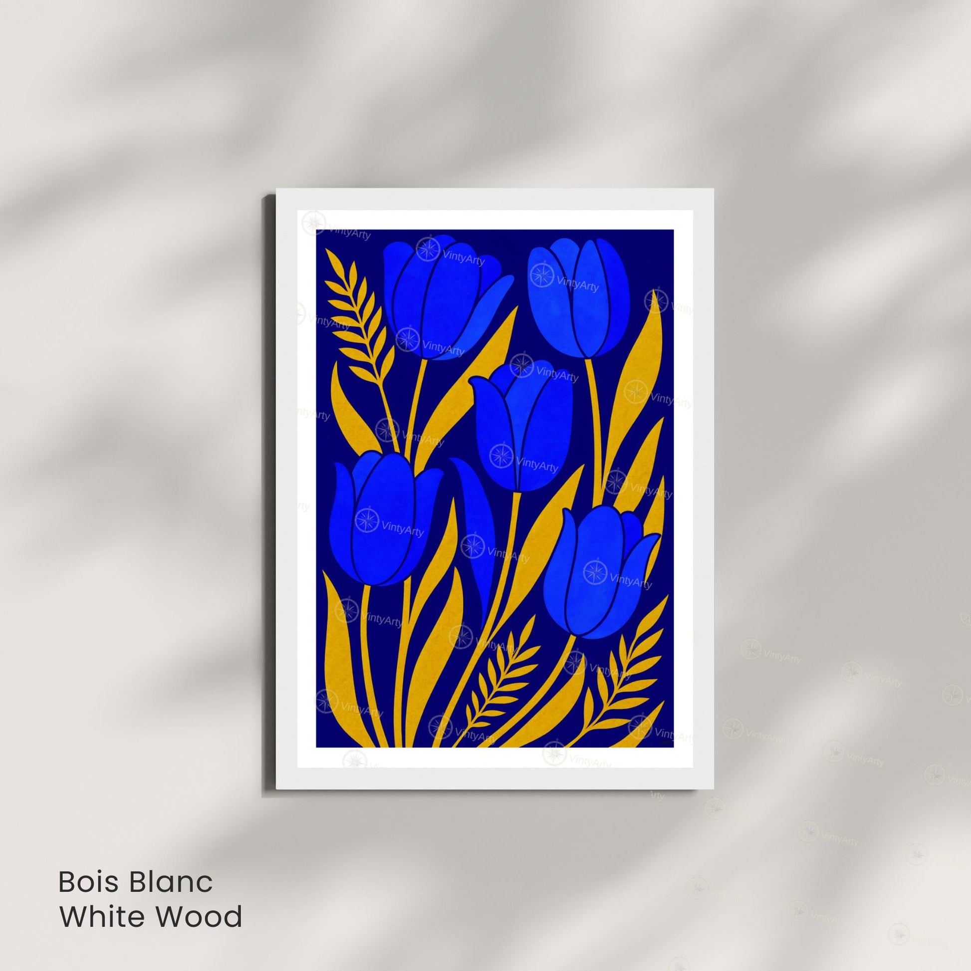 Affiche Tulipes Bleues et Or | Poster Botanique Moderne | Illustration Florale Murale