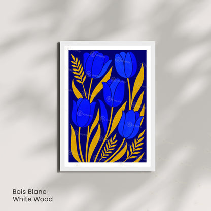 Affiche Tulipes Bleues et Or | Poster Botanique Moderne | Illustration Florale Murale