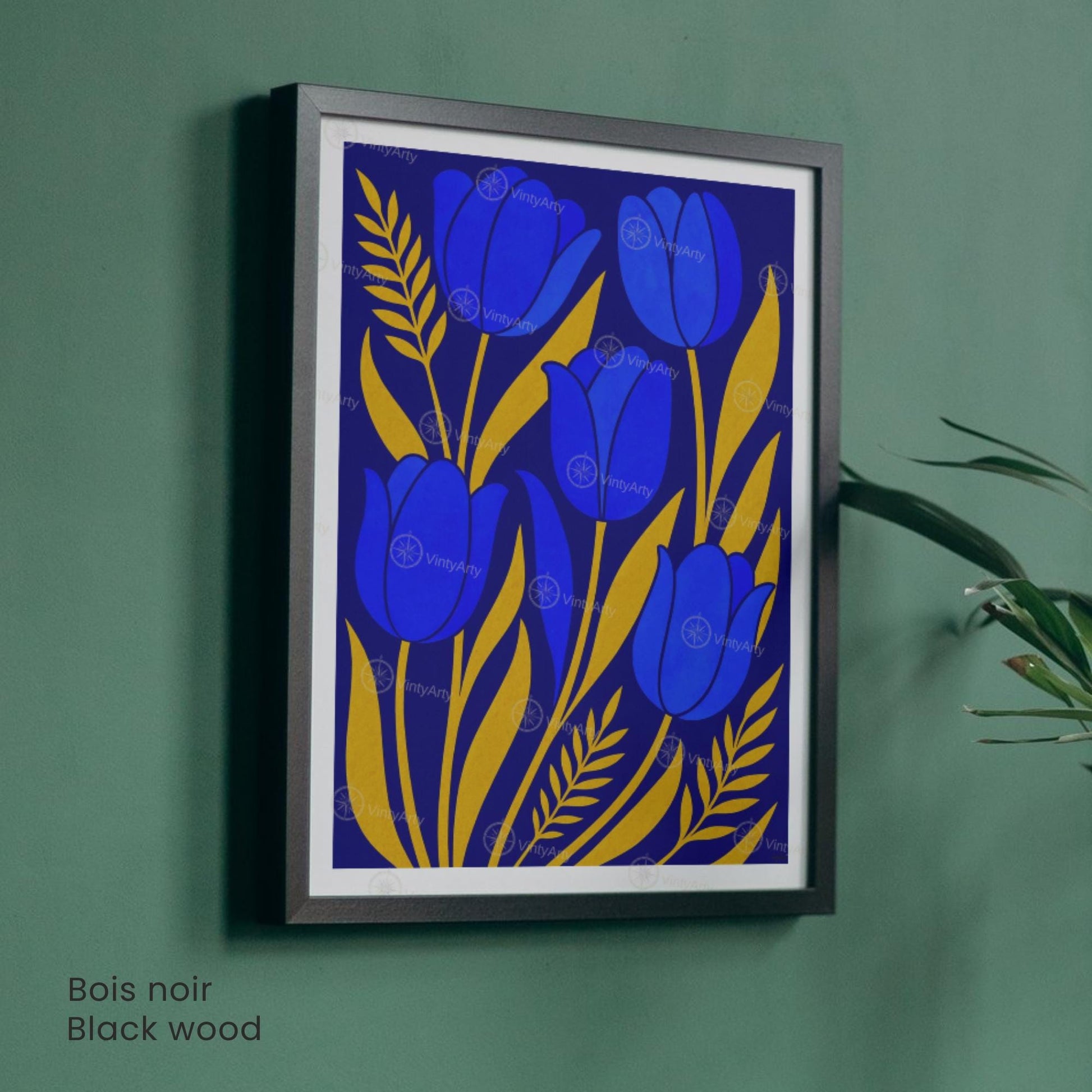 Affiche Tulipes Bleues et Or | Poster Botanique Moderne | Illustration Florale Murale