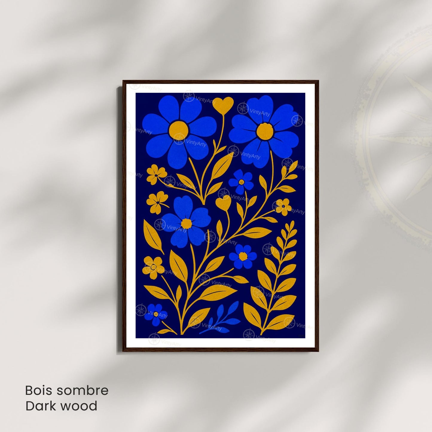 Affiche Fleurs Bleues et Or | Poster Botanique Moderne | Décoration Murale Florale